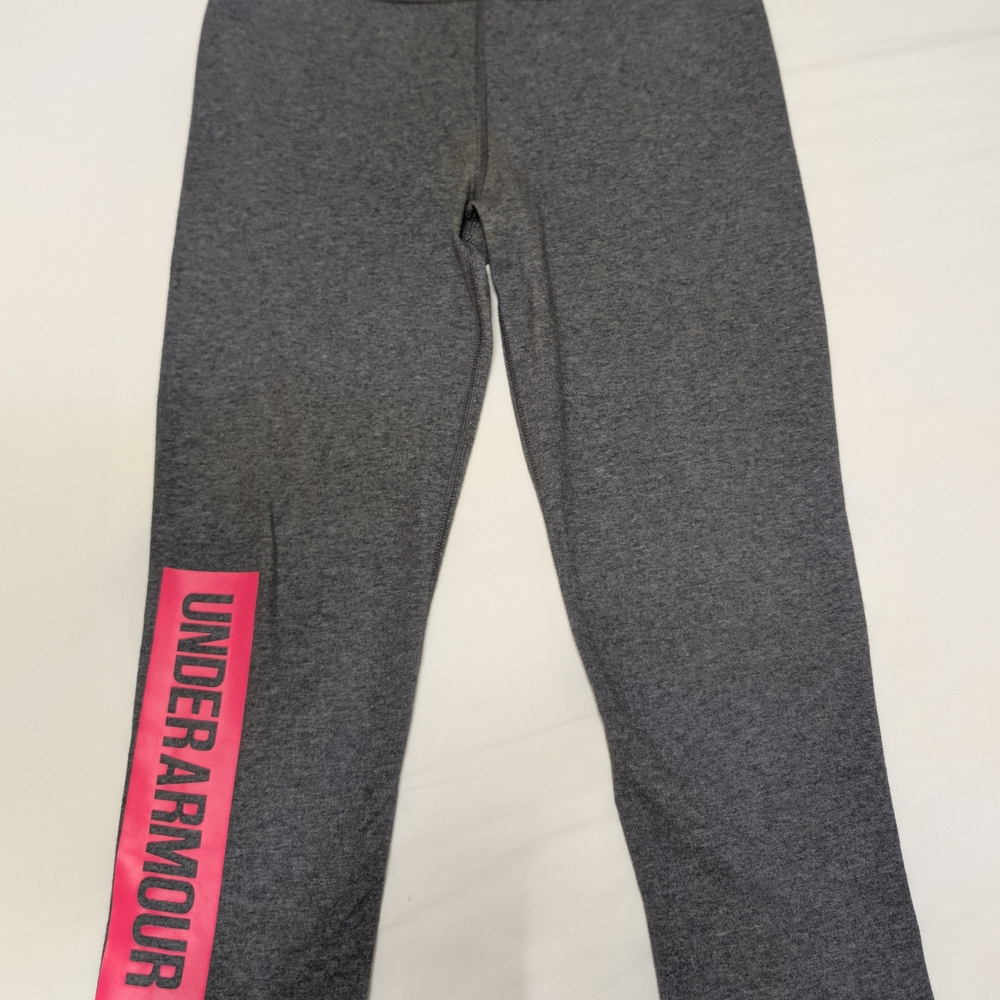 Under Armour Kids Charcoal Leggings with Neon Pink Logo